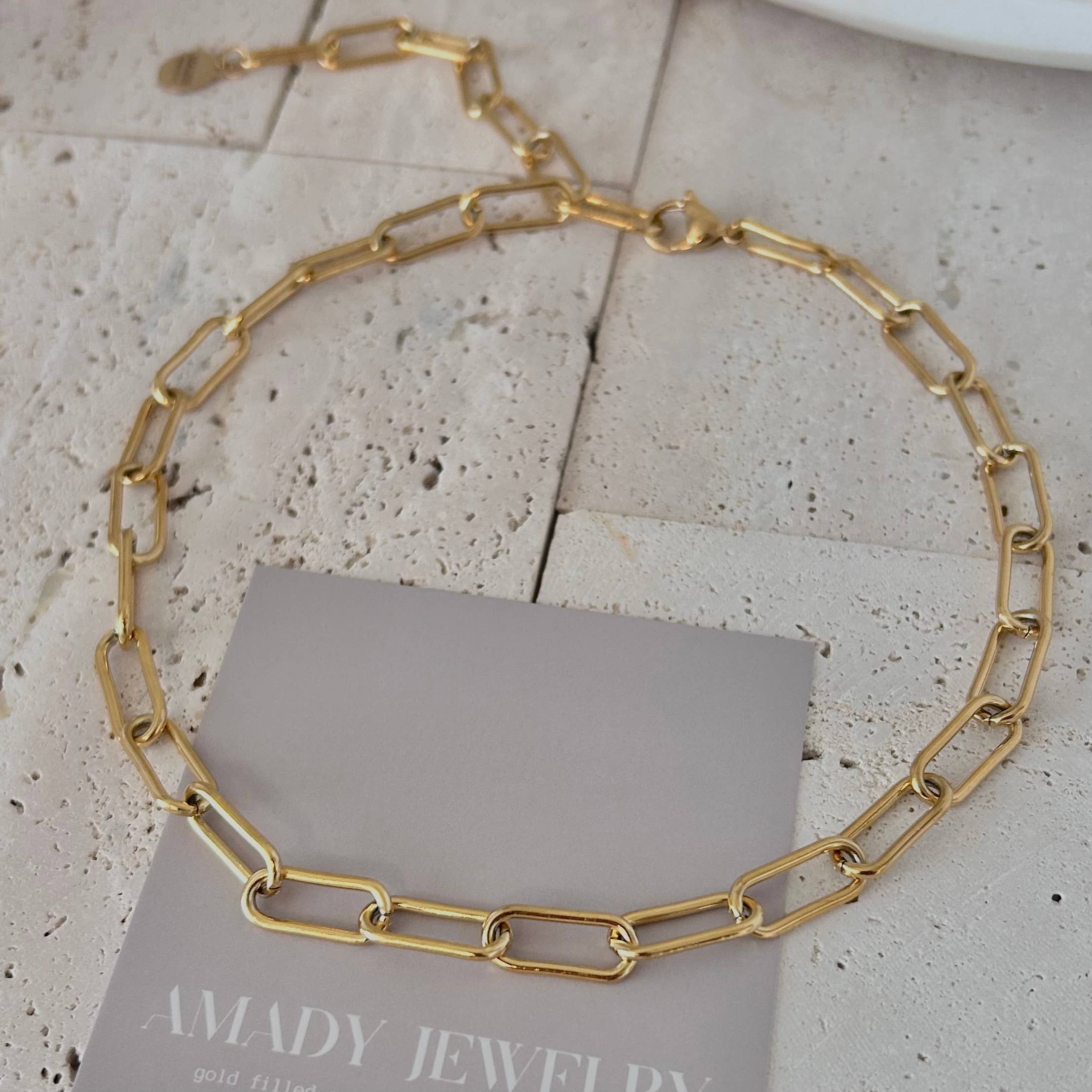 Amady Jewelry - Wholesale Link & Chain Necklace - 18k Gold Plated Paperclip Link Necklace Choker Lariat3