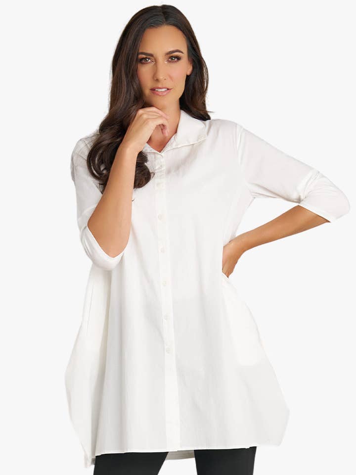 Stella Carakasi - Wholesale Tunic - Women's - Women's 3/4 Sleeve A-Line Cotton Poplin Tiburon Tunic Icon50