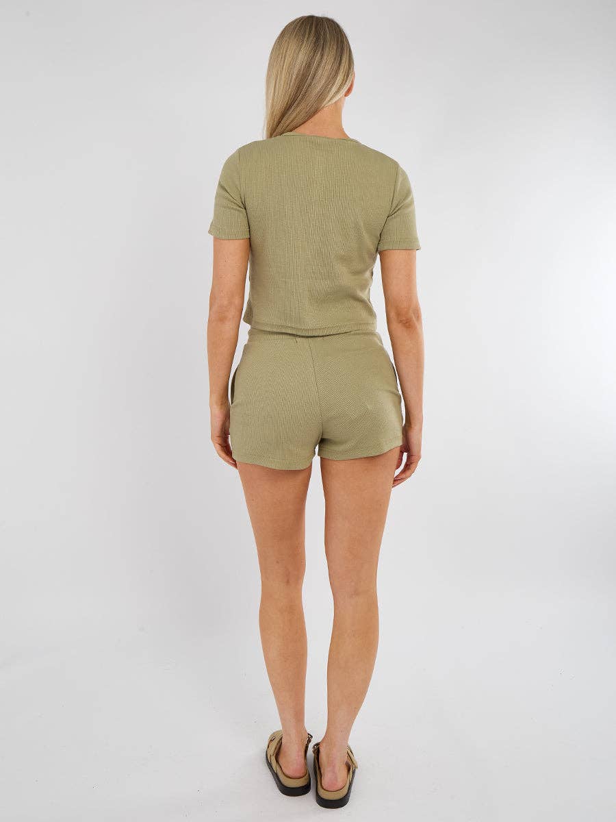 AX Labels - Wholesale Lounge Set - Women's - Ribbed Button Through Short Sleeve Top and Shorts Co-ord10
