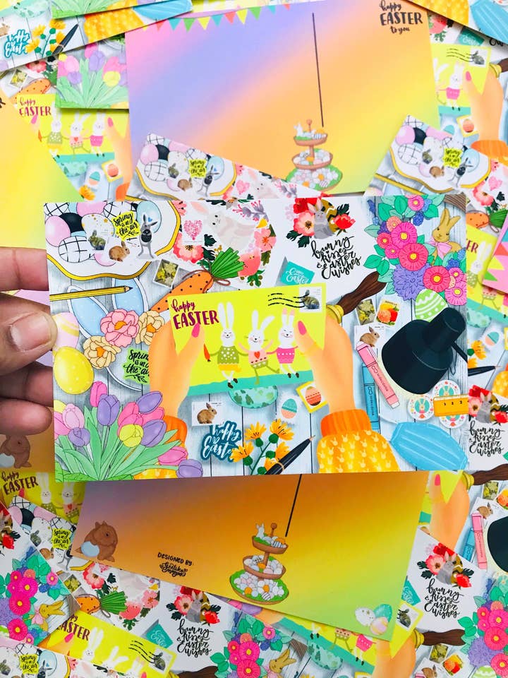 FMDTYS - Scena da scrivania pasquale | Set di 5 o 10 cartoline per la vendita all'ingrosso da parte di Artful Geet Creations