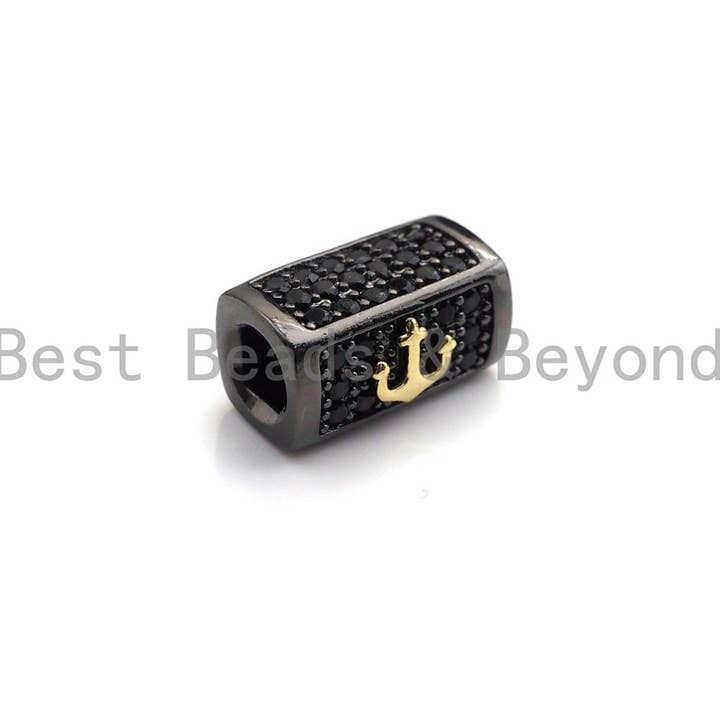 BestBeads&Beyond - Wholesale Individual Charm/Pendant - Lion Head/Anchor Bead,Tube Spacer Bead, Black CZ Pave Tube Spacer Beads for Men/Women Jewelry Making, 7x14mm, sku#Y242