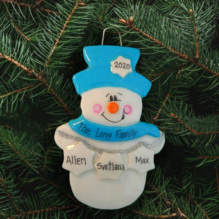 Blue Scarf Snowman Ornament for wholesale by Dough Delights, Inc