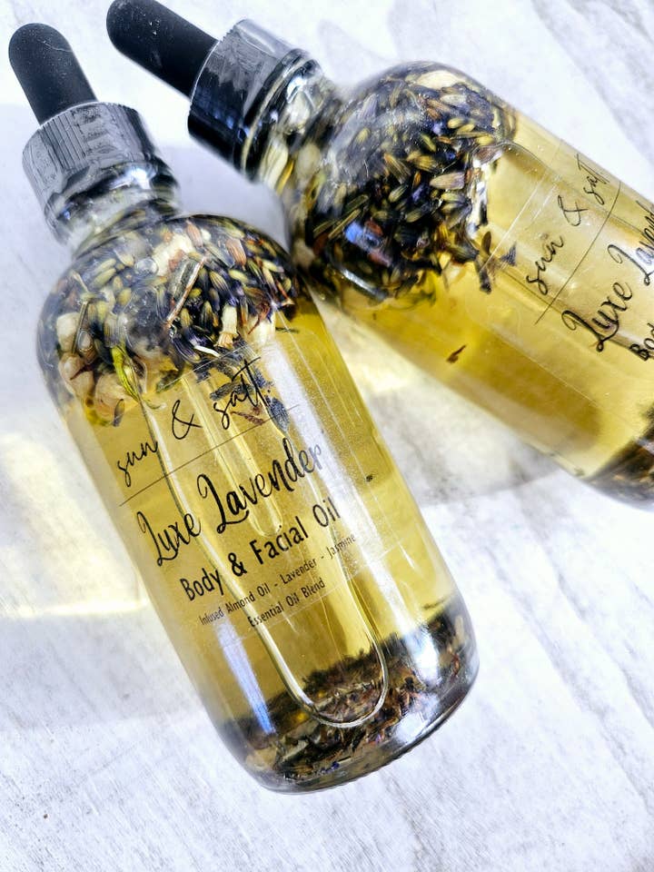 Luxe Lavender Body & Facial Oil - Infused Almond Oil for wholesale by Lux&Lou