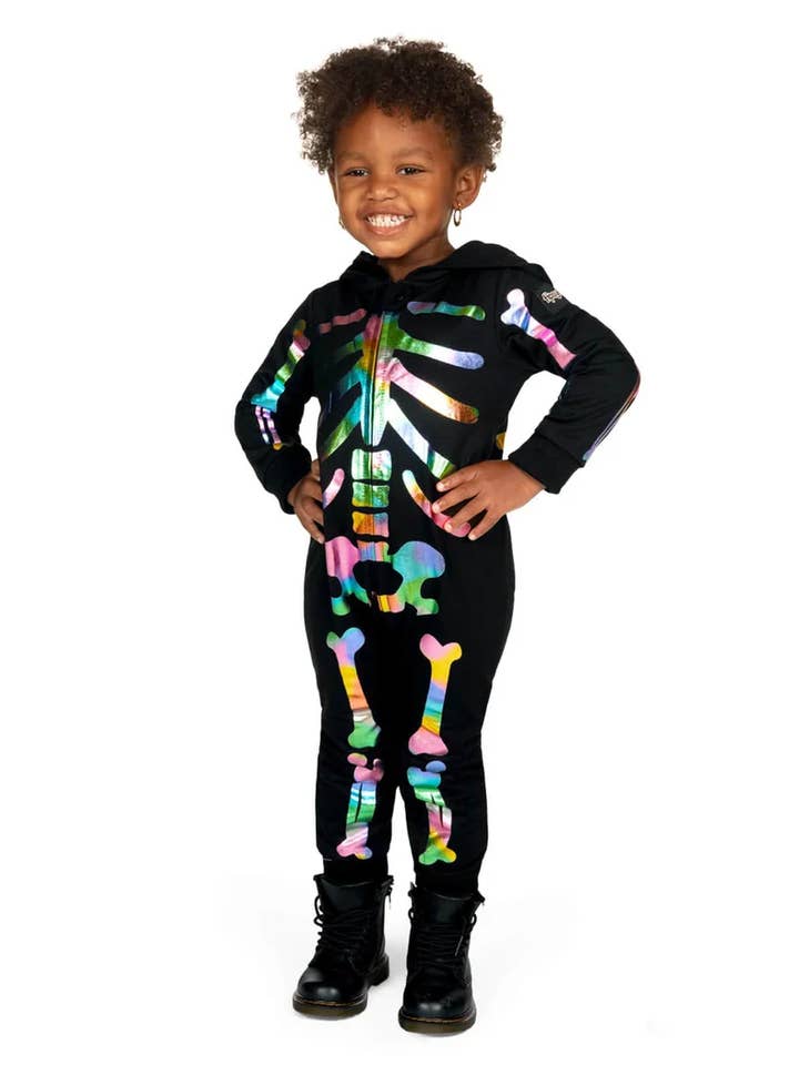 Iridescerende Skelet Jumpsuit - Baby & Småbørns Kostume Onesie for engroshandel hos Tipsy Elves