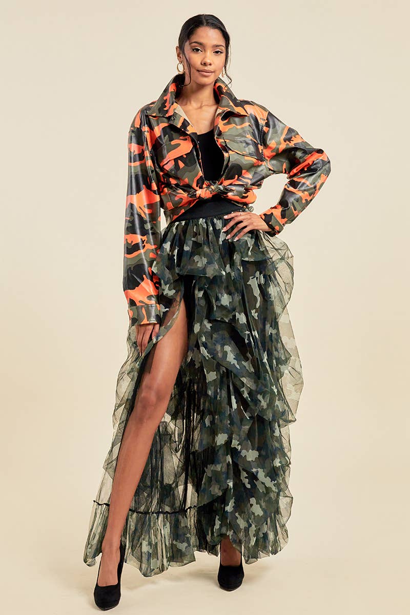 QMP Moda - Venta al por mayor Falda - Mujer - FALDA DE CAMUFLAJE DE MALLA CON ABERTURA            1