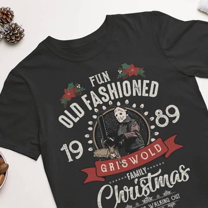 Black Griswold Fun Old Fashioned Family Christmas Tee Shirt Retro for wholesale on Faire