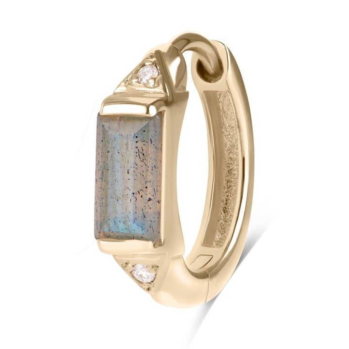 Brinco Argola Huggie de Labradorite e Diamante em Ouro 9k por atacado de ZOHREH