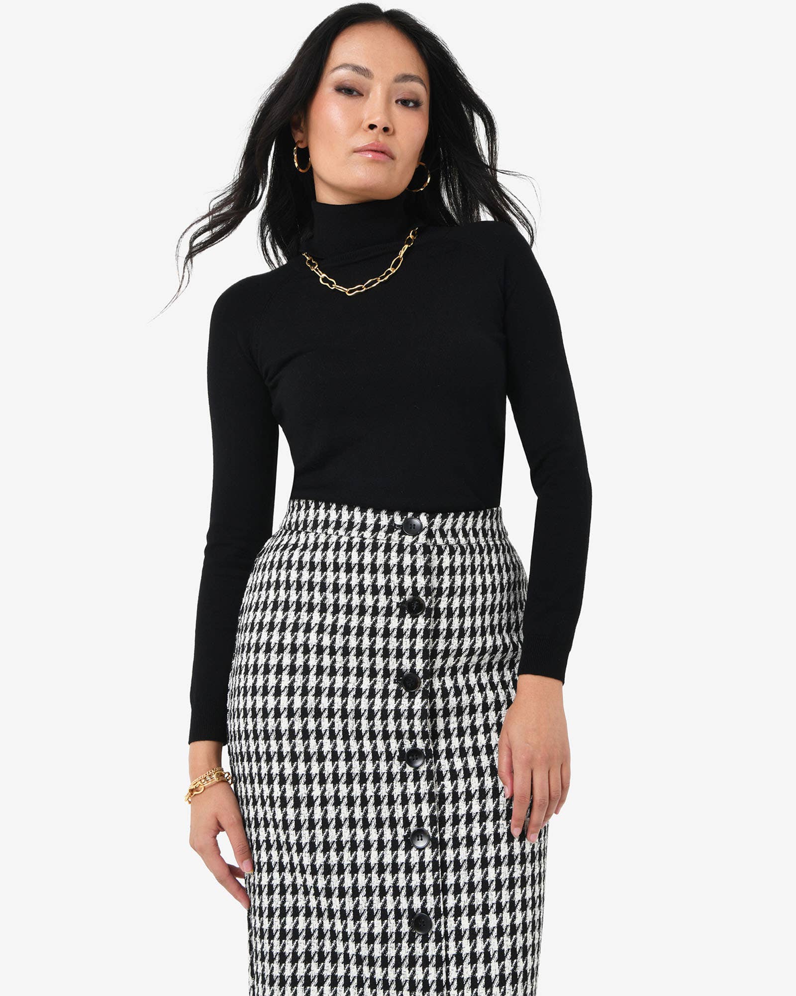 Black Ivory Forcast Women's Bennet Houndstooth Midi Skirt for wholesale on Faire3