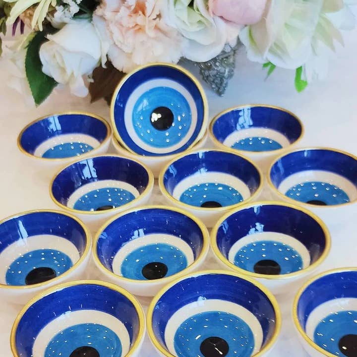 Mediterranean Collection - Wholesale Bowl - Evil Eye Ceramic Pottery Bowls - 30 Pcs