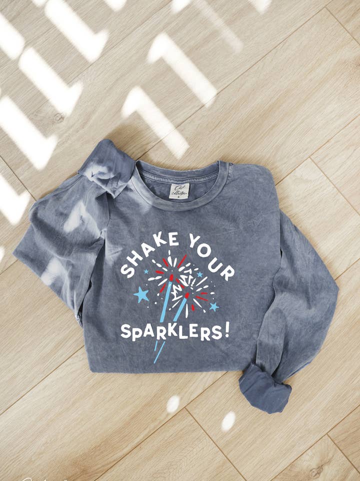 OAT COLLECTIVE - Wholesale Screen printed t-shirt – Women′s - SHAKE YOUR SPARKLERS! Mineral Washed Long Sleeve Graphic1