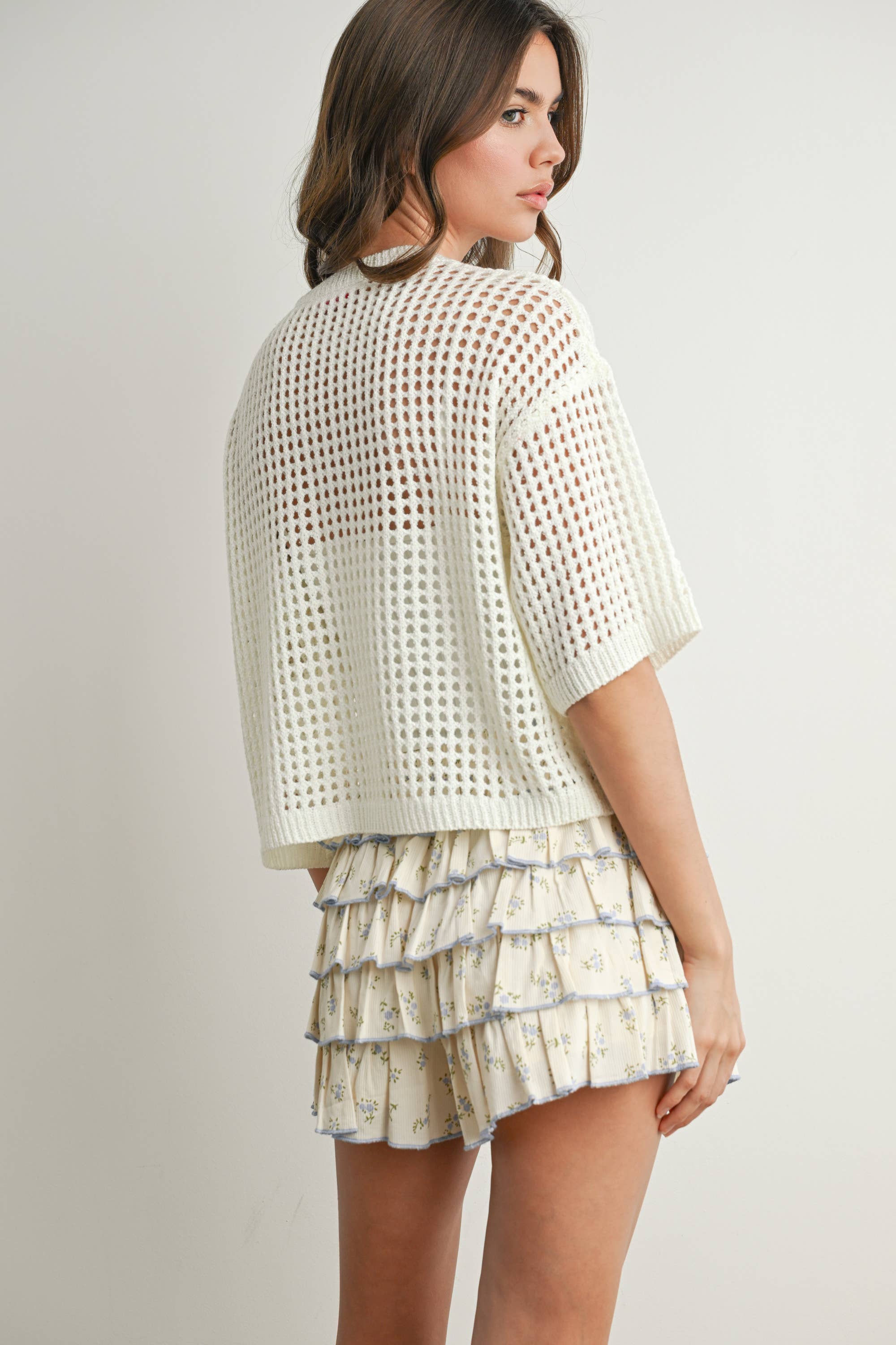 BUTTERMELON - Wholesale Knit Top - Women's - Flag Print Open Knit Crochet Sweater Top - BMW773516