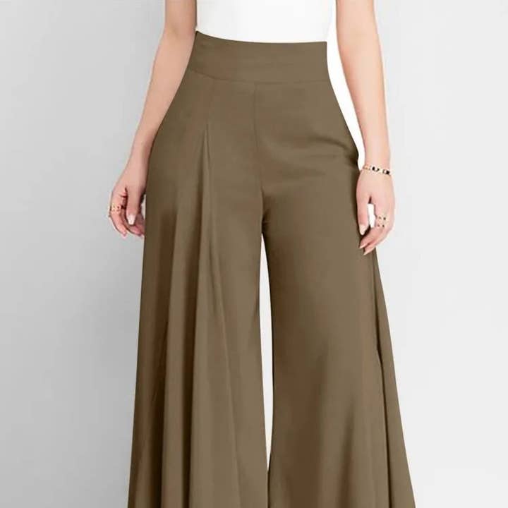 Damenhose mit hoher Taille und weitem Bein, einfarbig, schlicht, sanfter und frischer Stil, elegant, fein, klassisch, vielseitig. für den Großhandel von Queenshopbeauty