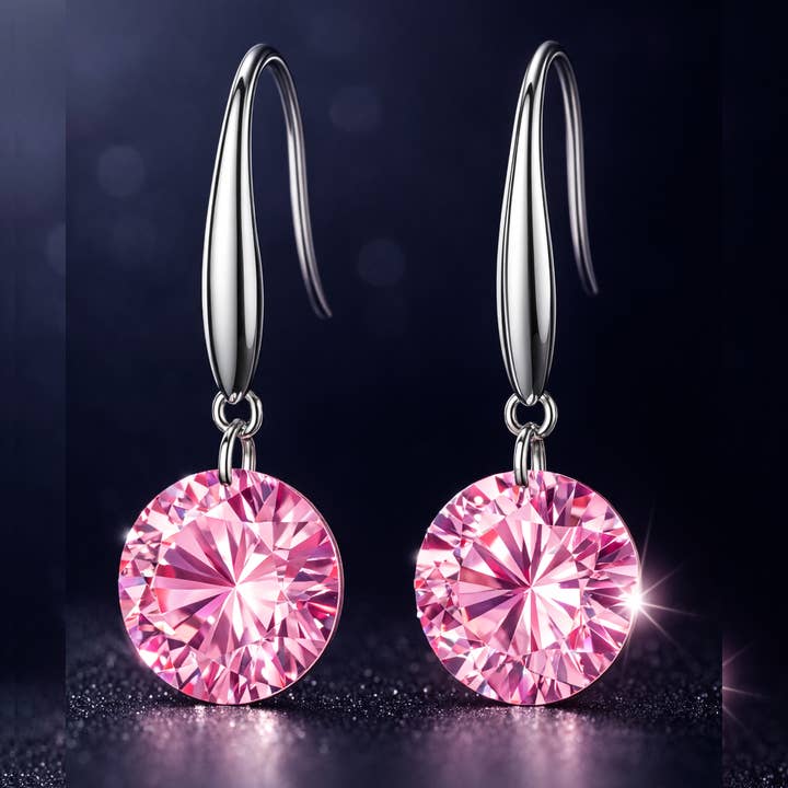 8.5mm Round Cut Pure Brilliance Cubic Zirconia Drop Earrings for wholesale by Sephla