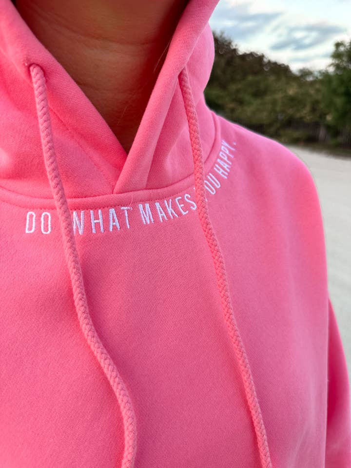 Hibiscus Pink Do What Makes You Happy Embroider Hoodie for wholesale on Faire2