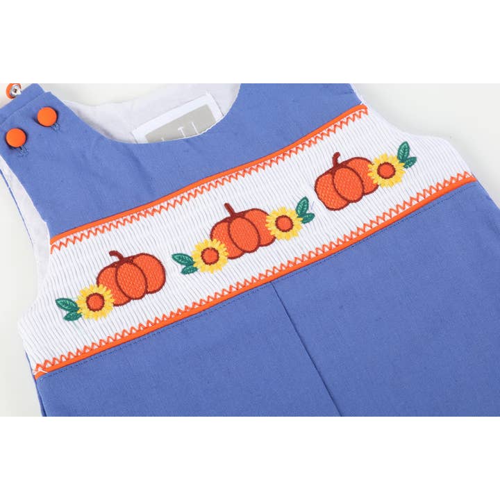 Lil Cactus - Wholesale Overalls - Kids - Blue Pumpkin Sunflower Smocked Overalls4