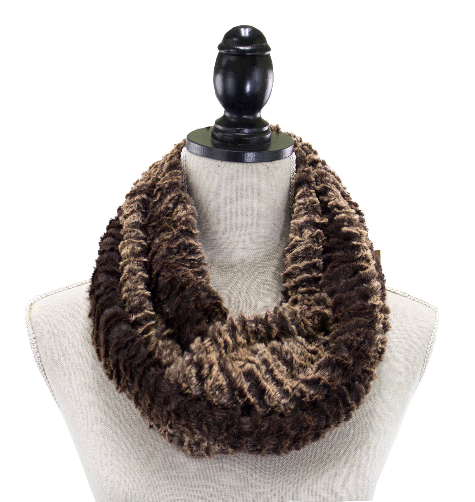 Fennco Styles - Wholesale Scarf - Women's - Brown Vegan Mink Faux Fur Infinity Scarf 1