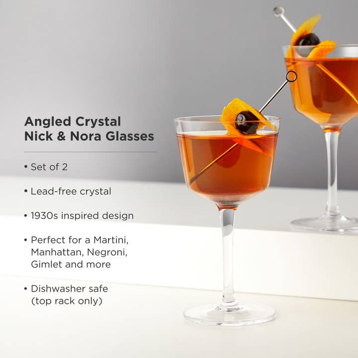 Viski - Wholesale Cocktail/Liquor Glass - Rayeâ„¢ Angled Crystal Nick & Nora Glasses - Set of 2