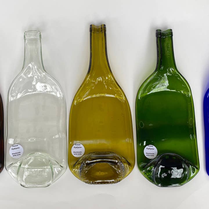 Recycled Wine Bottle Raised Neck Flat Serveware for wholesale by Texas UpCycle