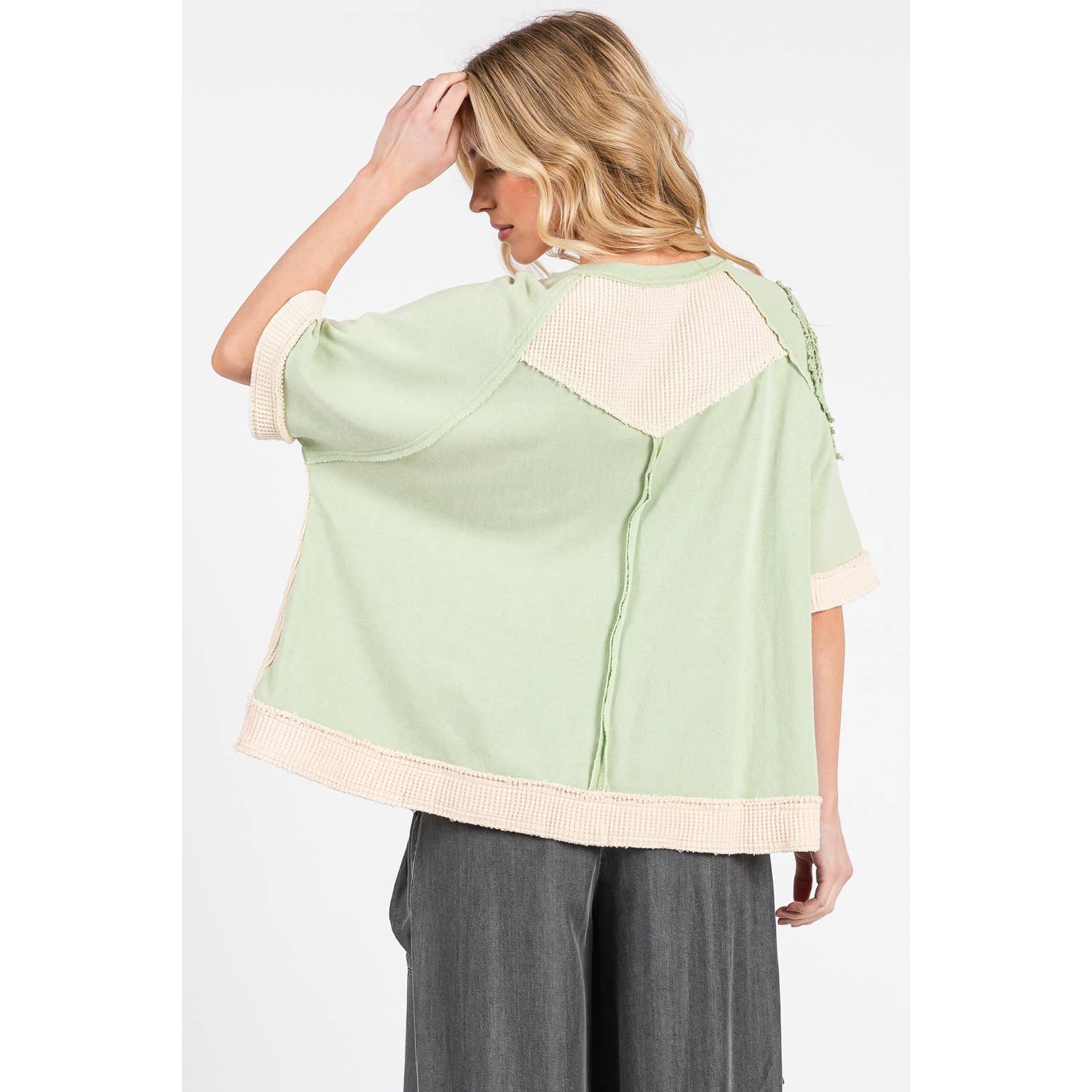 Sage VINTAGE CROCHET PATCHWORK TOP (ST7715) for wholesale on Faire4