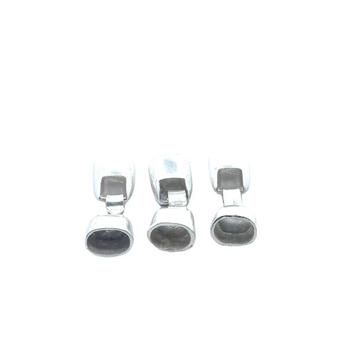 3 Sets of Silver Plated, E-Coated, Leather Clasps. Size: Outside is 12mm by 9mm, Inside is 9mm X 7mm and length is about 38mm for wholesale by Purity Beads