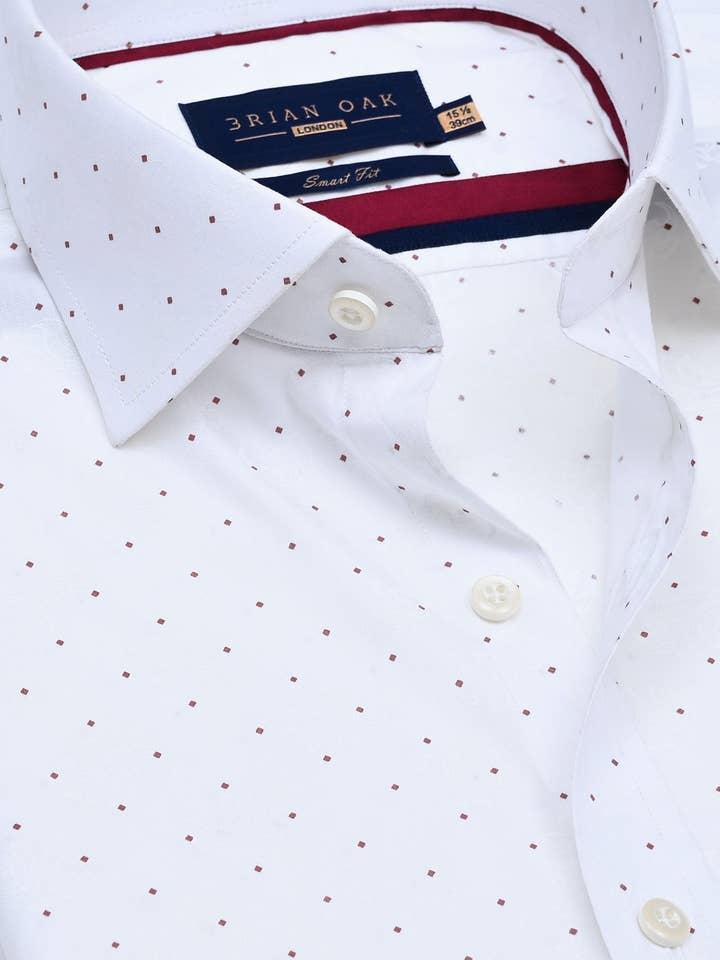 White and Maroon Fine Dot Print Shirt for wholesale by Brian Oak Limited