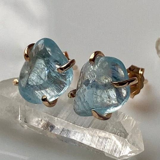 Brazilian Santa Maria Blue Aquamarine Stud Earrings for wholesale by Cantik