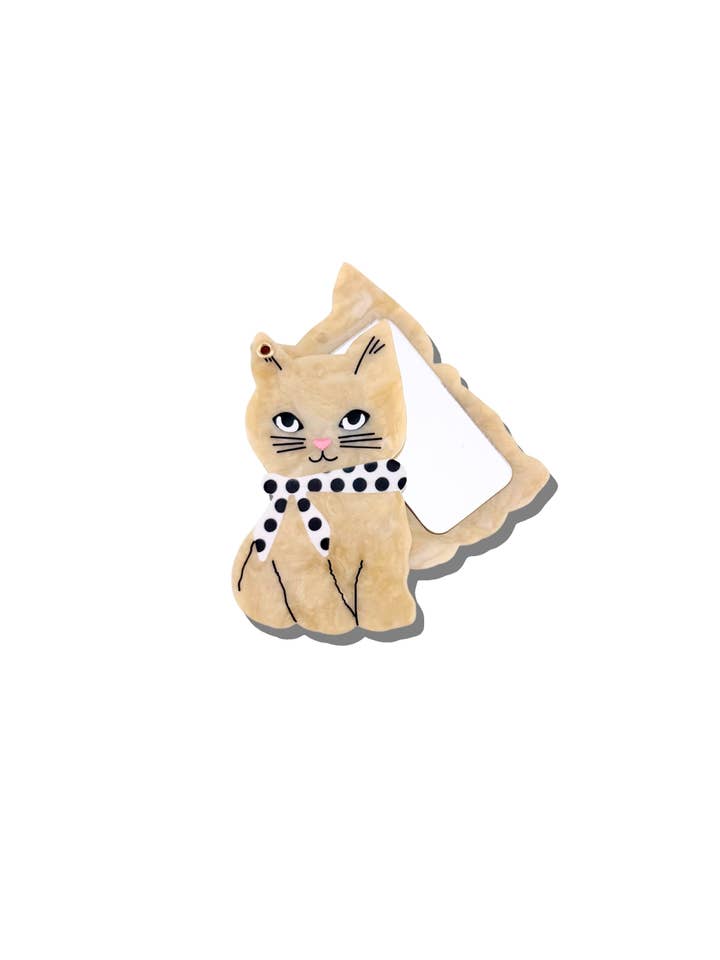 Hand-painted Scarf Kitten Compact Mirror | Eco-Friendly for wholesale by Solar Eclipse