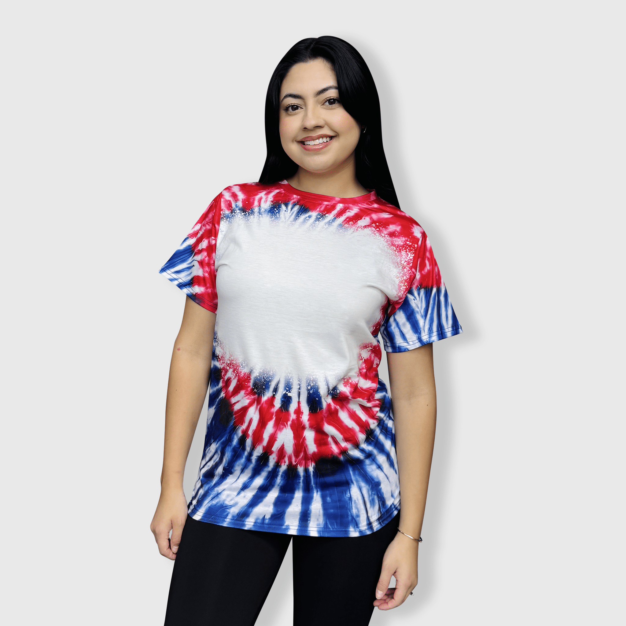 ILTEX Apparel - Vente T-shirt vierge pour sublimation – femme - Top blanc en faux blanchi Tie Dye du 4 juillet1