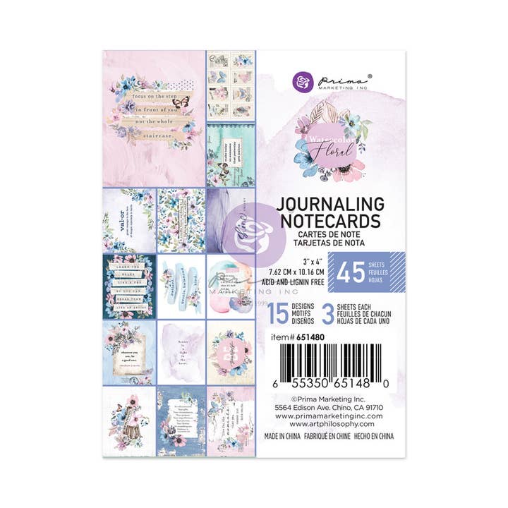 Cartes de journalisation florales aquarellées de 3 po x 4 po, 45 feuilles pour la vente par Prima Marketing Inc