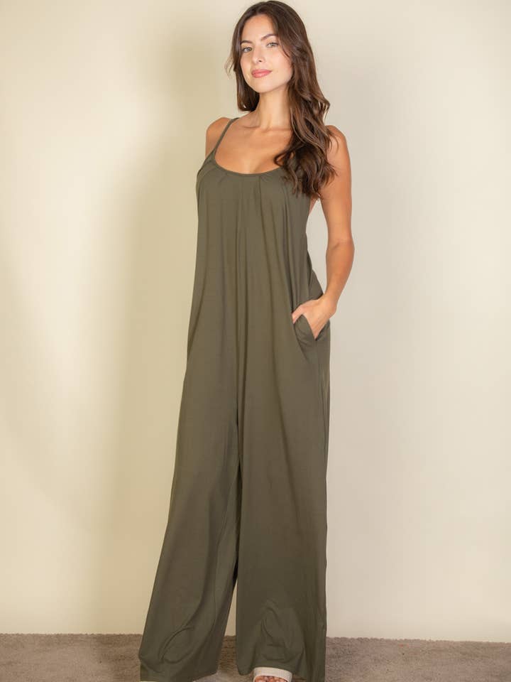CAPELLA APPAREL - Wholesale Jumpsuit - Women's - Spaghetti strap solid wide jumpsuit11