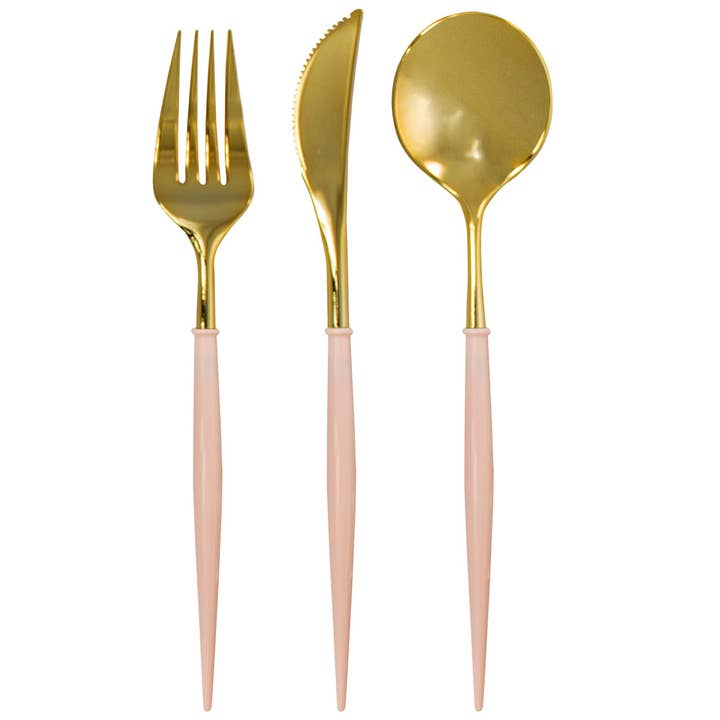 Sophistiplate - Wholesale Assorted Cutlery Set - Blush & Gold Bella Assorted Plastic Cutlery/36pc, Service for 12