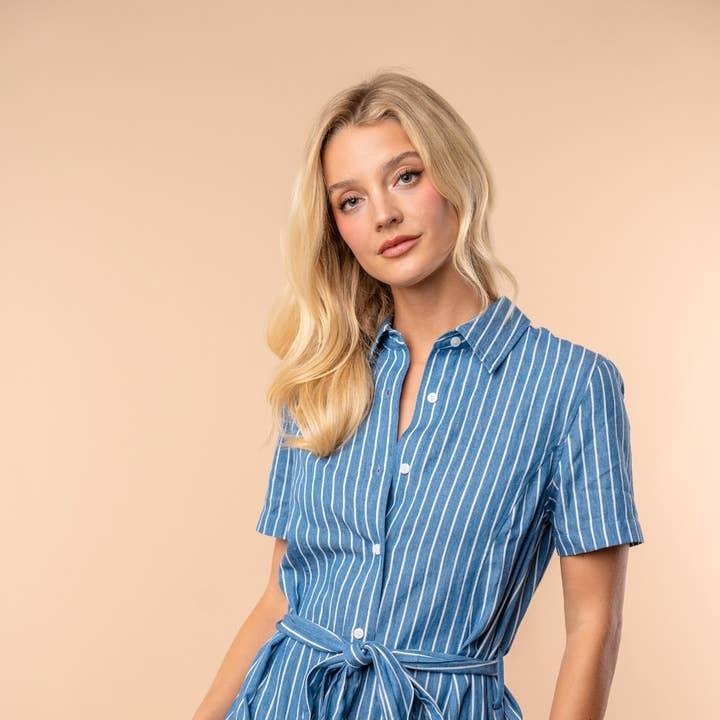 Abito a righe in maglia a maniche corte D90688 per la vendita all'ingrosso da parte di White Birch