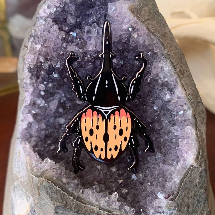 Hercules Beetle Enamel Pin for wholesale by Fossil Forager