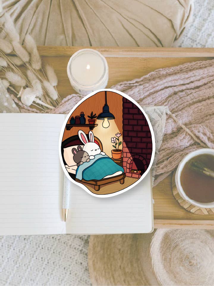 Noche acogedora | Pegatina troquelada para venta al por mayor de Plan & Plot Studio