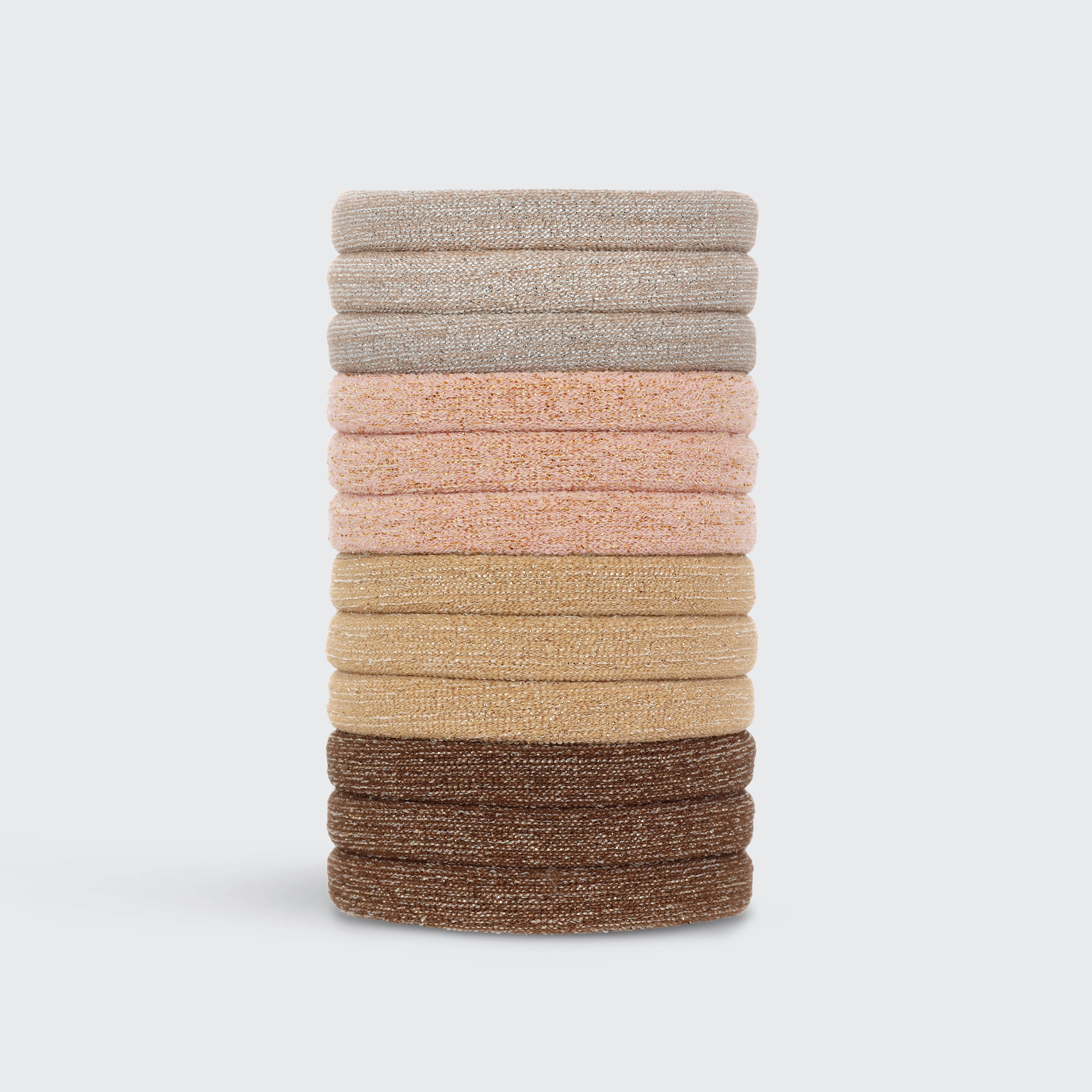 KITSCH - Wholesale Hair Tie - Recycled Nylon Glitter Medium Elastics 12pc- Neutral3