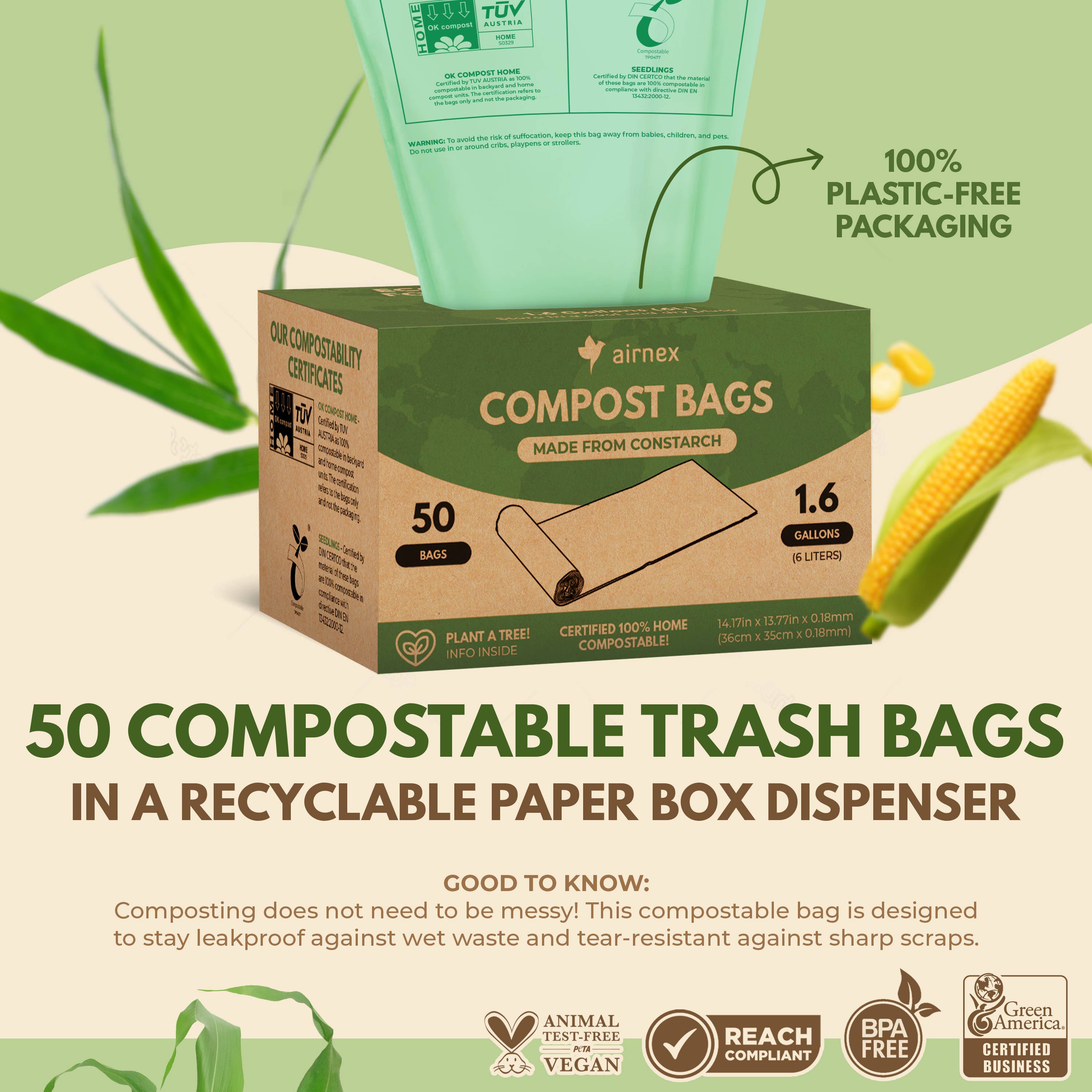 AIRNEX – Großhandel Mülleimer/Papierkorb – Kompostierbare Müllbeutel 1,6 Gal — Rolle mit 50 Kompostmüllsäcken3