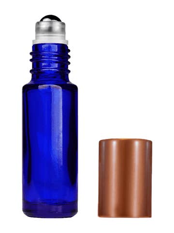 Blue Cylinder Glass Bottle with Metal Roller Ball - 5ml for wholesale by Best Bottles