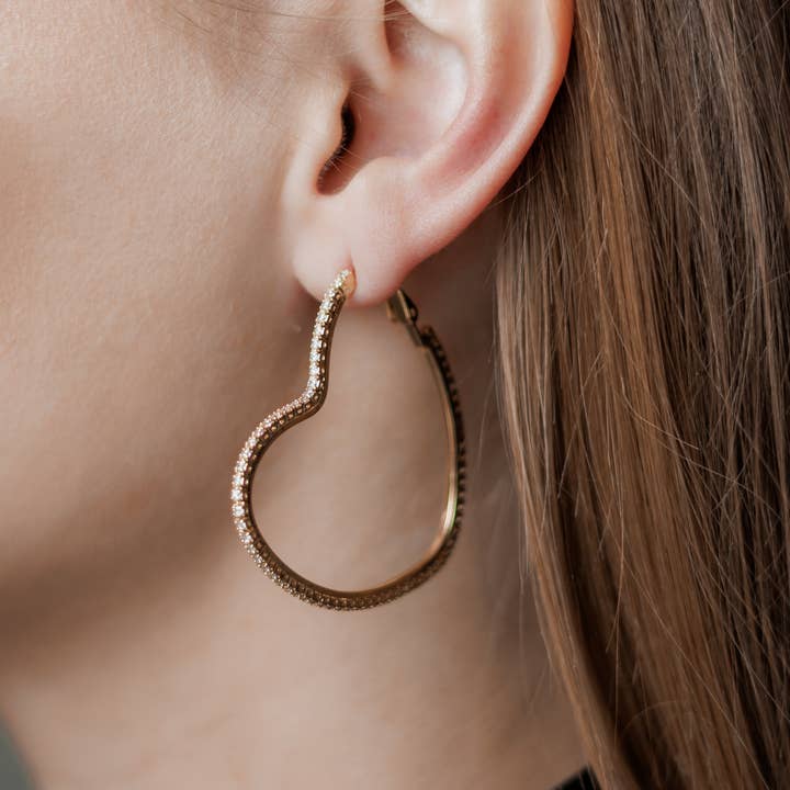 Heart Hoop Earrings with CZ | Gold Plated | Sterling Silver for wholesale by Sedy Jewelry
