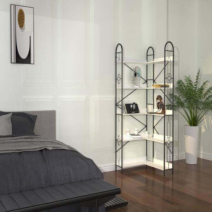 39F Inc. - Wholesale Bookcase - 5-Tier White Corner Bookshelf with Open Shelves for Home4