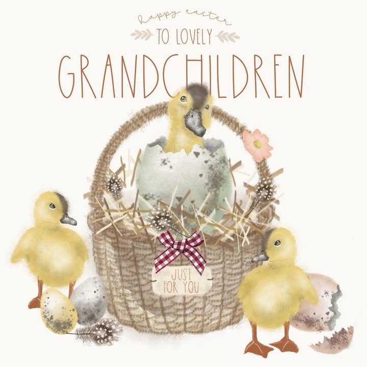 Joyeuses Pâques aux adorables petits-enfants, carte de vœux faite à la main pour la vente par The Handcrafted Card Company