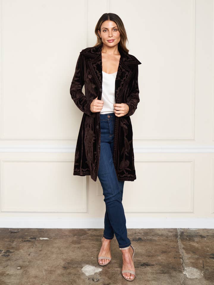 Paparazzi - Wholesale Jacket - Women's - XY-8176 Stretch Velvet Button Tonal Embroidered Jacket18