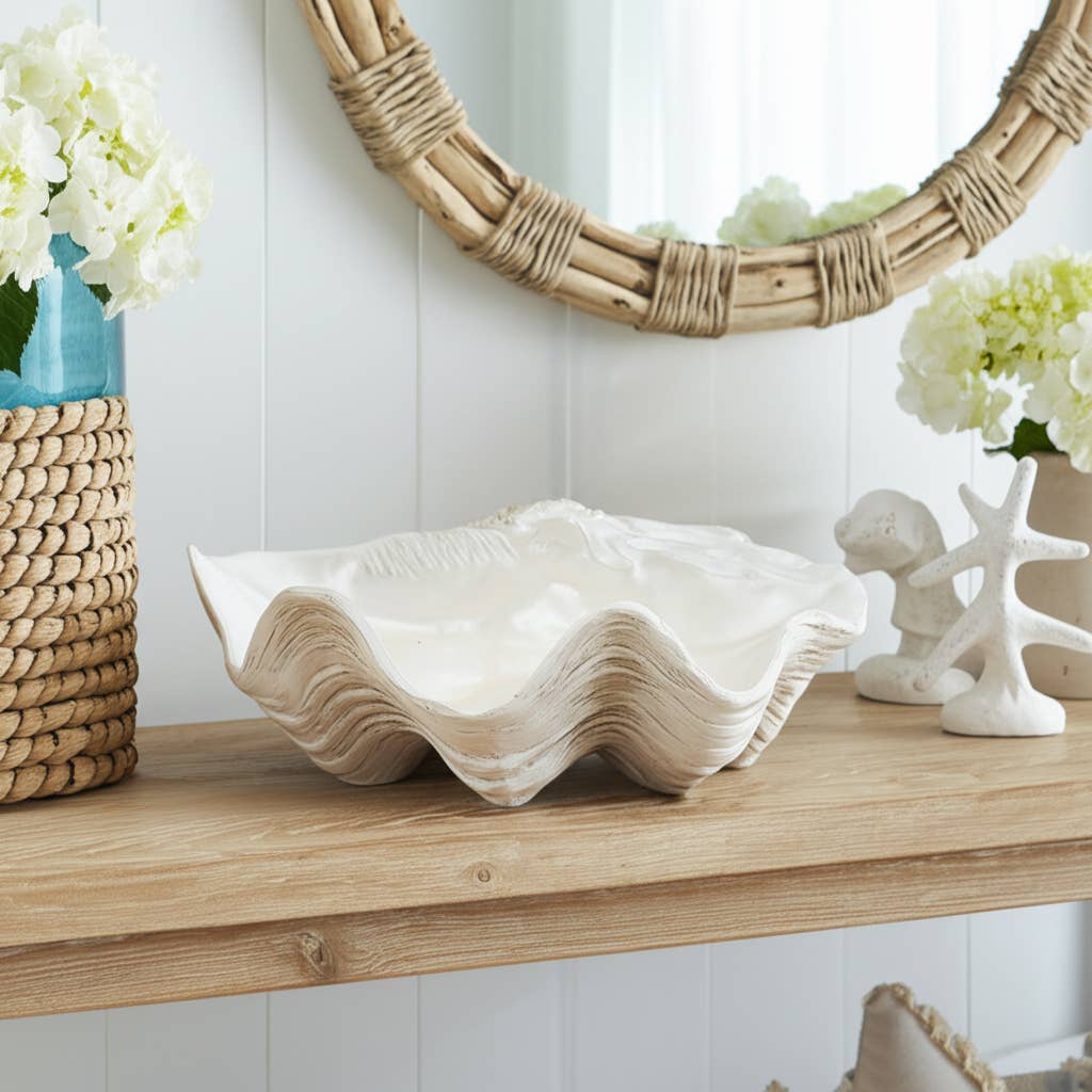 Sagebrook Home - Wholesale Decorative Plate/Dish/Bowl - Decorative Bowl - Ivory Resin Coastal Seashell Shape, 13 in.1