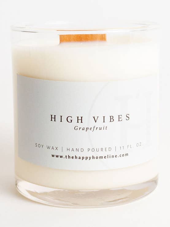 11 oz High Vibes Wood Wick Candle for wholesale by The Happy Home Line