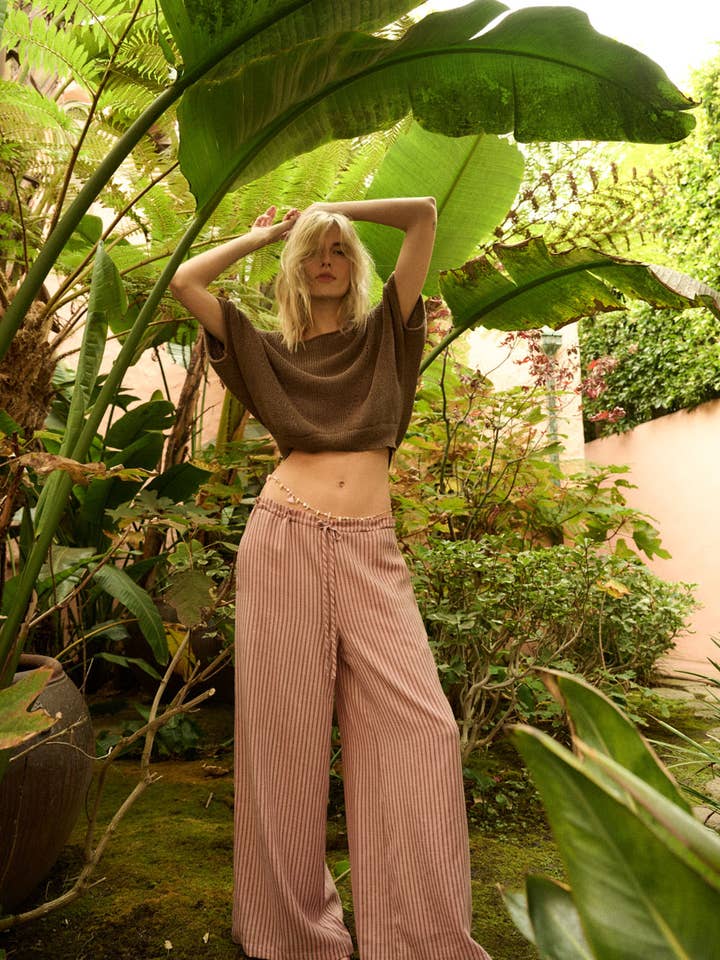 Stripe-Print Woven Wide-Leg Drawstring Pants for wholesale by Promesa USA