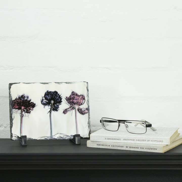 Deep Purple Trinity Slate Print, Home Accessory and Gift for wholesale by Gillian Arnold