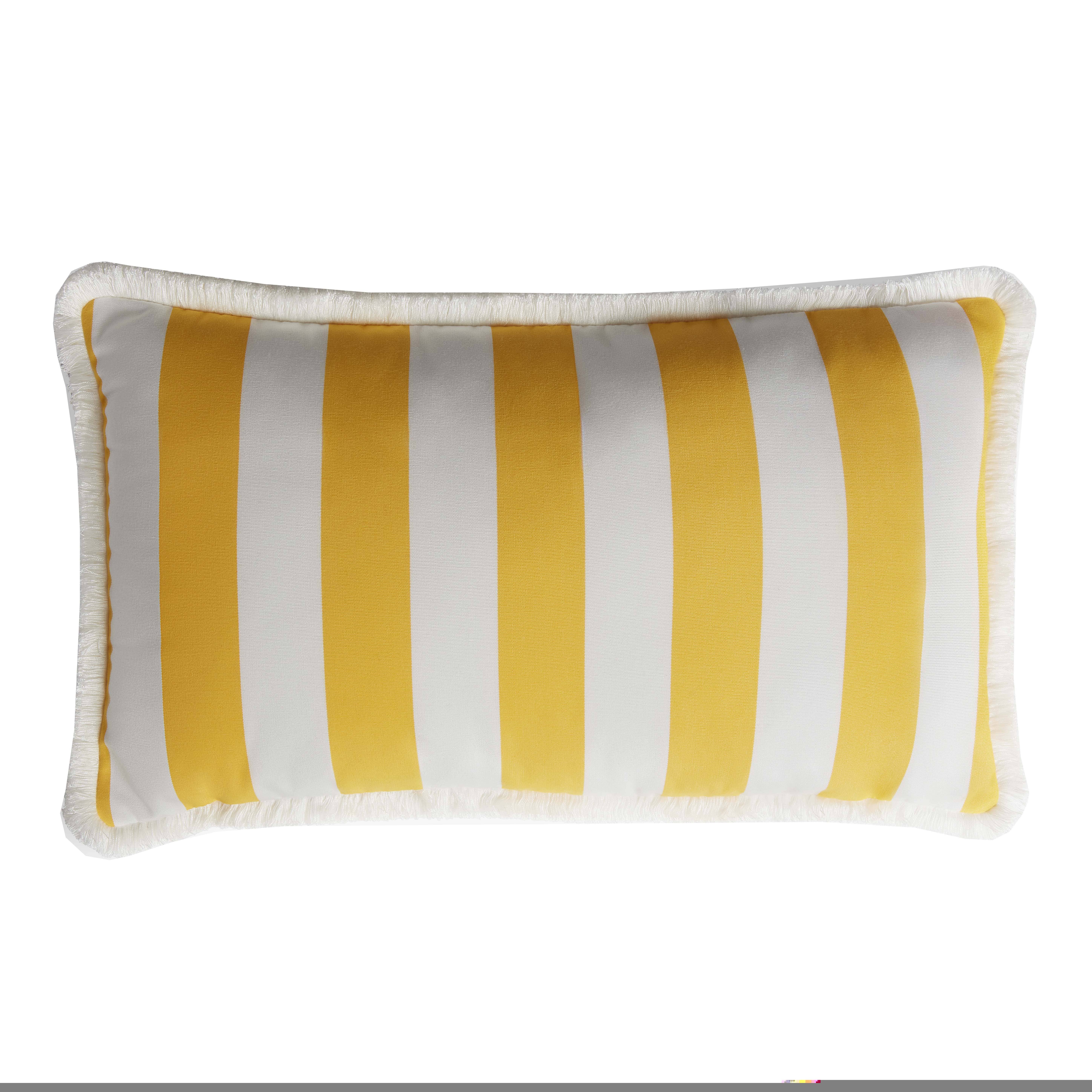 Lo Decor - Wholesale Throw/Decorative Pillow - Couple Striped Outdoor Pillow White and Yellow1