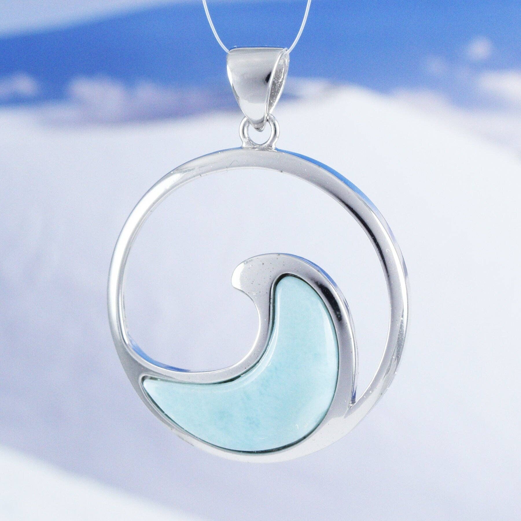 Paradise Treasures Jewelry - Wholesale Individual Charm/Pendant - Hawaiian Genuine Larimar Ocean Wave Pendant, Sterling Silver Larimar Wave Pendant, Christmas Anniversary Birthday Mother Mom Gift1