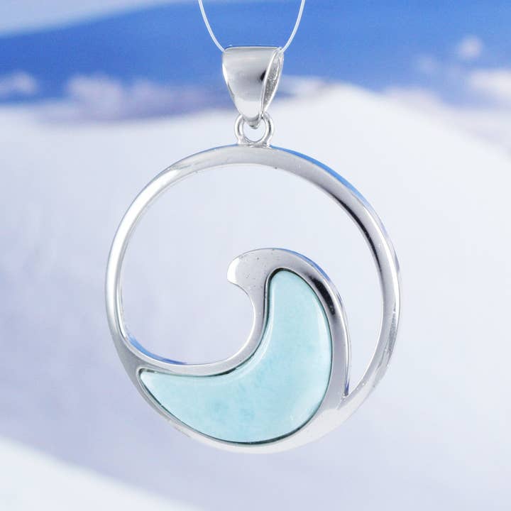 Paradise Treasures Jewelry - Wholesale Individual Charm/Pendant - Hawaiian Genuine Larimar Ocean Wave Pendant, Sterling Silver Larimar Wave Pendant, Christmas Anniversary Birthday Mother Mom Gift1