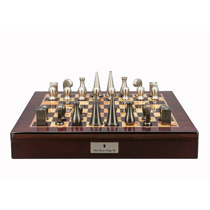Chess Set Mahogany Finish 20" Compartments, Metal Chessmen for wholesale by Dal Rossi Italy