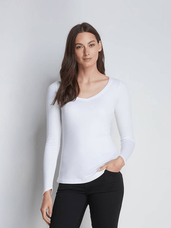 Long Sleeve V Neck Cotton Modal Blend T-shirt for wholesale by Lavender Hill